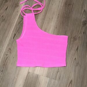 Aerie Bright Pink One-Shoulder Crop Top